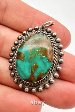 Vtg Fred Harvey Navajo Sterling Silver Royston Turquoise Stamped Pendant