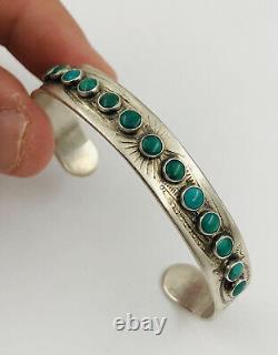 Vtg Fred Harvey Navajo Sterling Silver Stamped Cerrillos Turquoise Cuff Bracelet