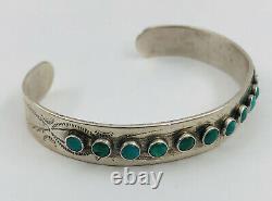 Vtg Fred Harvey Navajo Sterling Silver Stamped Cerrillos Turquoise Cuff Bracelet