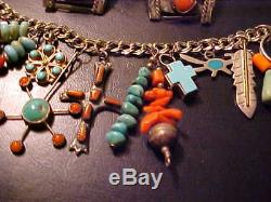Vtg Fred Harvey Navajo Zuni sterling silver turquoise charms bracelets ring lot
