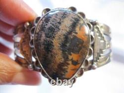 Vtg Fred Harvey Petrified Wood Sterling Cuff Bracelet Beautiful Stone, Stamping
