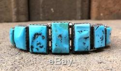 Vtg Fred Harvey Sterling Silver Sleeping Beauty Turquoise Stamped Cuff Bracelet
