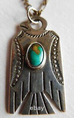 Vtg Fred Harvey Sterling Silver Stamped THUNDERBIRD Turquoise Necklace