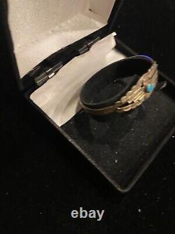 Vtg Fred Harvey Style Thunderbird Bracelet With SmallTurquoise Size 6