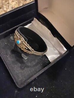 Vtg Fred Harvey Style Thunderbird Bracelet With SmallTurquoise Size 6