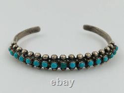 Vtg Navajo Fred Harvey Era Sterling Silver Petit Point Turquoise Cuff Bracelet