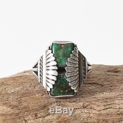 Vtg Navajo Fred Harvey Era Turquoise Sterling Silver Ring Dead Pawn 8.75