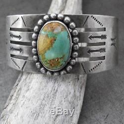 Vtg Navajo Fred Harvey Era Whirling Log Turquoise Wide Sterling Silver Bracelet