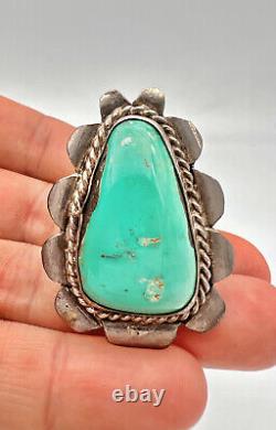 Vtg Navajo Fred Harvey Sterling Silver Blue Moon Turquoise Stamped Ring 25.5g