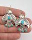 Vtg Navajo Fred Harvey Sterling Silver Turquoise Thunderbird Dangle Earrings