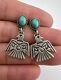 Vtg Navajo Fred Harvey Sterling Silver Turquoise Thunderbird Dangle Earrings