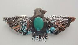 Vtg Navajo Sterling Silver Fine Thunderbird Turquoise Fred Harvey Era Pin Brooch