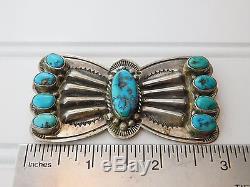 Vtg Old Fred Harvey Era TURQUOISE Repousse Coin Sterling Silver Butterfly Pin