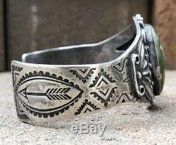 Vtg Old Pawn Fred Harvey Era Sterling Silver & Cerrillos Turquoise Cuff Bracelet