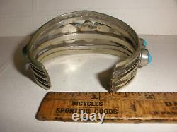 Vtg Old Pawn Navajo Sterling Silver Chunky Turquoise Bracelet Fred Harvey Era