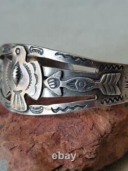 Vtg. Old Pawn Sterling Silver Fred Harvey Era Navajo THUNDERBIRD Cuff Bracelet