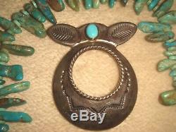 Vtg. Rare Fred Harvey Era Old Pawn Navajo Sterling Silver & Turquoise Scarf Pin