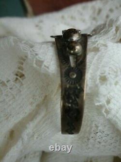 Vtg Silver Fred Harvey Era Navajo Turquoise Thunderbird Snake Stamp Bracelet