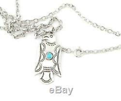 Vtg Sterling Silver Fred Harvey Era Navajo Thunderbird Turquoise Fob Necklace