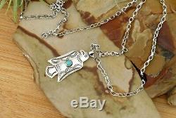 Vtg Sterling Silver Fred Harvey Era Navajo Thunderbird Turquoise Fob Necklace