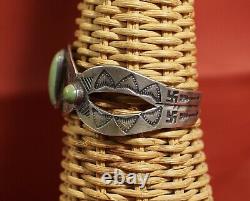 Vtg Sterling Silver Turquoise Bracelet Fred Harvey Arrows Whirling Logs Size 7