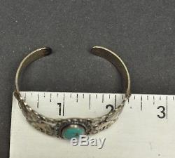 Vtg Sterling Silver Turquoise Cuff Bracelet Fred Harvey Era Thunderbird 19.5g