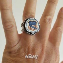 Vtg UNION PACIFIC RAILROAD Sterling Silver Ring-Historical Plate-Fred Harvey Era