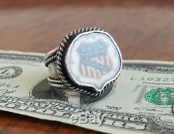 Vtg UNION PACIFIC RAILROAD Sterling Silver Ring-Historical Plate-Fred Harvey Era