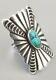 Wide Early Fred Harvey Era Navajo Silver & Turquoise Ring Arrow Stamps Sz 6 1/2