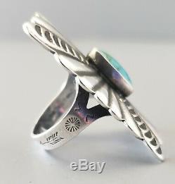 Wide Early Fred Harvey Era NAVAJO Silver & Turquoise Ring ARROW Stamps Sz 6 1/2