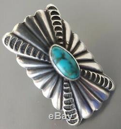 Wide Early Fred Harvey Era NAVAJO Silver & Turquoise Ring ARROW Stamps Sz 6 1/2