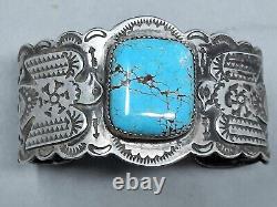 Wide Fred Harvey Navajo Sterling Silver Turquoise Cuff Bracelet Thunderbirds