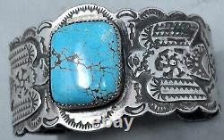 Wide Fred Harvey Navajo Sterling Silver Turquoise Cuff Bracelet Thunderbirds