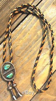 Wild! Fred Harvey Era Vintage Silver & Turquoise Native American Indian Bolo Tie