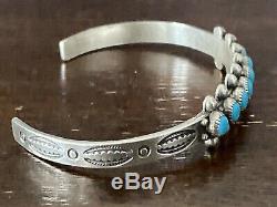 Wonderful Fred Harvey Turquoise Petit Point Sterling Silver Bracelet Navajo Old