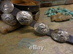 Wonderful Old Navajo Coins Silver Concho Belt Buckle Native Old Pawn Fred Harvey