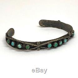 Zuni Cuff Bracelet Turquoise 8.5g 6.25in Snake Eye Silver VTG Fred Harvey Era