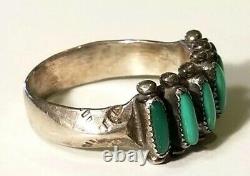 Zuni Vintage Old Pawn Ring Sterling Silver Green Turquoise Fred Harvey PALOMA S7