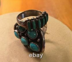 Zuni Vintage Old Pawn Ring Sterling Silver Green Turquoise Fred Harvey PALOMA S7