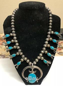 1930 Fred Harvey Era Old Pawn Argent Sterling Turquoise Collier Squash Blossom