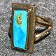 1940s Small Blue Turquoise Square Pawn Navajo Antique Fred Harvey Silver Ring