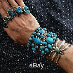 1950 Araignée Sandcast Turquoise Argent Fred Harvey Era Large Simple Bracelet
