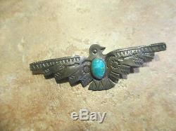 2 5/8 Real Old Fred Harvey Époque Navajo En Argent Sterling Turquoise Thunderbird