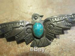 2 5/8 Real Old Fred Harvey Époque Navajo En Argent Sterling Turquoise Thunderbird