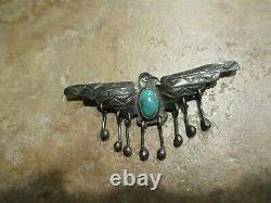 2 5/8 Very Old Navajo Indian Made Pièce En Argent Turquoise Thunderbird Épingle