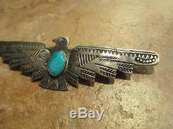 3 1/2 Énorme Énorme Fred Harvey Époque Navajo Silver Turquoise Thunderbird Pin