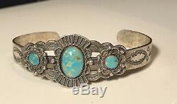 3 Vintage Argent Sterling Navajo Turquoise Fred Harvey Era Cuff Bracelets