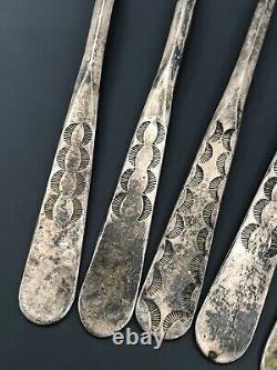 (5) Ancienne Pawn 1940's Fred Harvey Era Navajo Sterling Silver Stamped Spoon Set