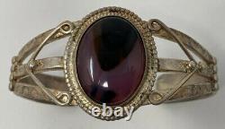 Amérindien Fred Harvey Era Vintage Purple Agate Sterling Silver Bracelet