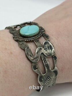 Amérindienne Fred Harvey Era Navajo Sterling Argent Bracelet Snake Turquoise